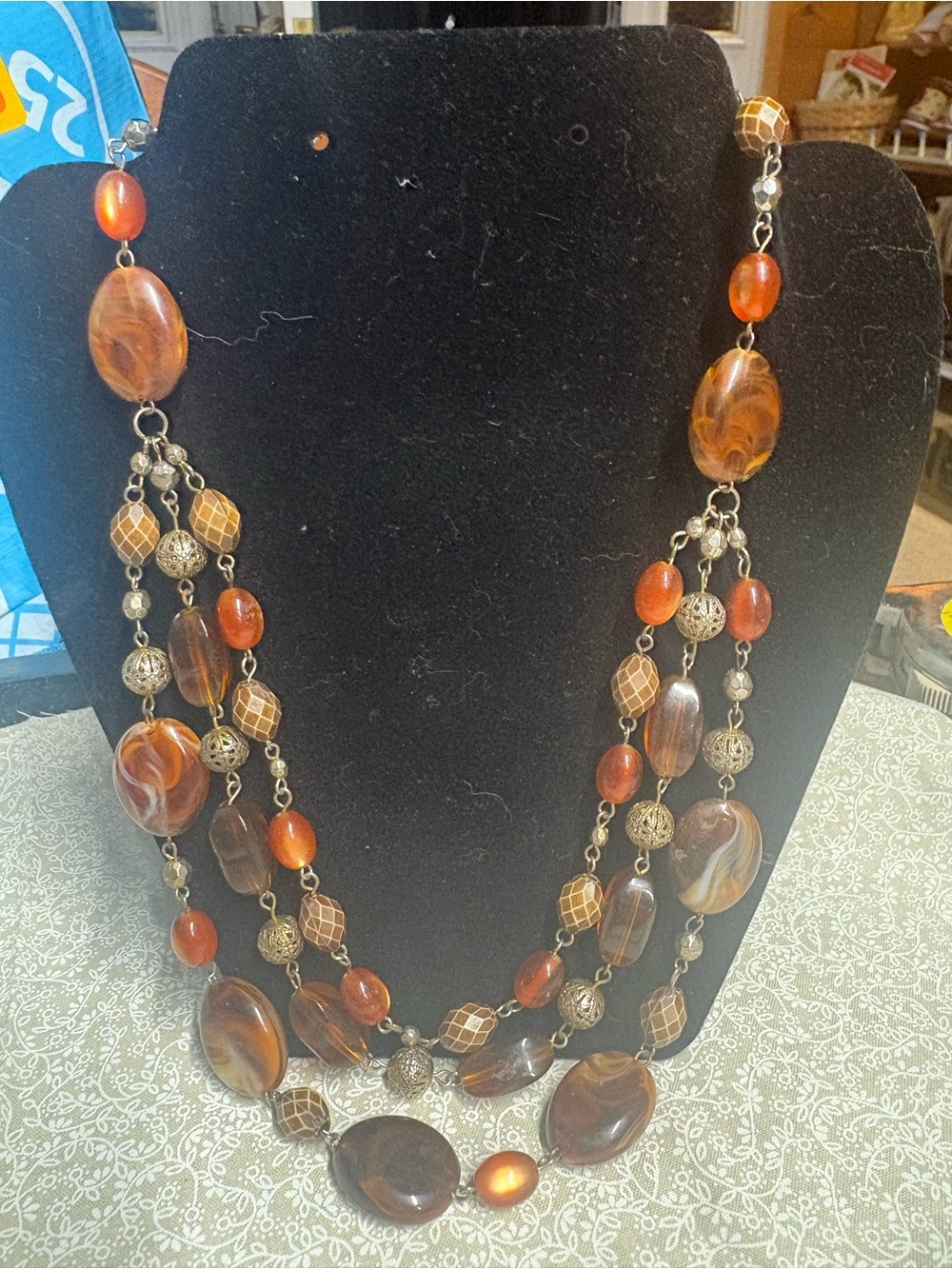 Multi-Strand Brown Amber Bead Necklace - Women Jewelry